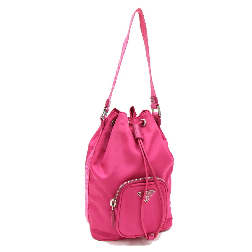 Prada Drawstring Triangle Leather Handbag Pink Po… - image 2